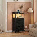 Black Night Stand with Charging Station and Storage