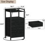Black Night Stand with Charging Station and Storage