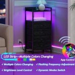 Black Night Stand with Charging Station and Storage