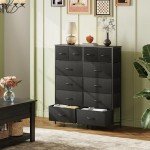 Stylish 12-Drawer Tall Dresser in Charcoal Black