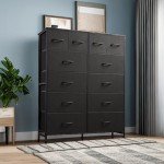 Stylish 12-Drawer Tall Dresser in Charcoal Black