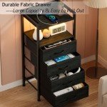 Black Night Stand with Charging Station and Storage