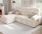 Beige Reversible Sleeper Sectional Sofa with Storage