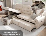 Beige Reversible Sleeper Sectional Sofa with Storage