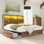 King Size Wooden Bed Frame with LED Headboard