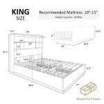 King Size Wooden Bed Frame with LED Headboard