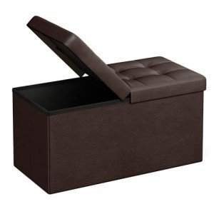 30-Inch Brown Folding Storage Ottoman Bench