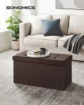 30-Inch Brown Folding Storage Ottoman Bench