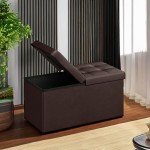 30-Inch Brown Folding Storage Ottoman Bench