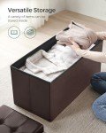 30-Inch Brown Folding Storage Ottoman Bench