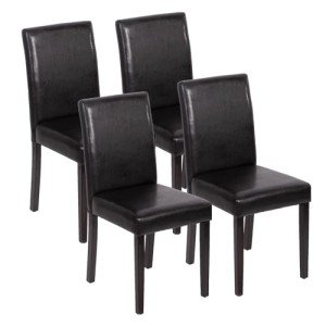 Set of 4 Black PU Leather Dining Chairs