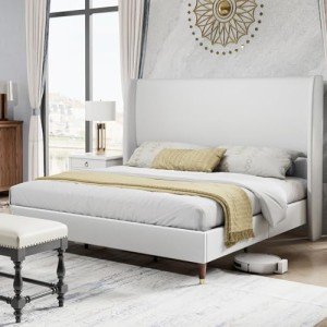 PaPaJet King Upholstered Bed Frame with Tall Headboard