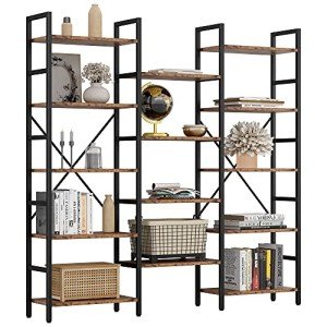 Triple Wide 5-Tier Industrial Bookshelf with Metal Frame