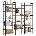 Triple Wide 5-Tier Industrial Bookshelf with Metal Frame