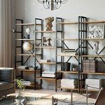 Triple Wide 5-Tier Industrial Bookshelf with Metal Frame