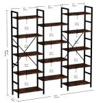 Triple Wide 5-Tier Industrial Bookshelf with Metal Frame