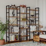 Triple Wide 5-Tier Industrial Bookshelf with Metal Frame