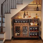 Rustic Brown Wine Bar Cabinet with Removable Bottle Holder