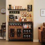 Rustic Brown Wine Bar Cabinet with Removable Bottle Holder