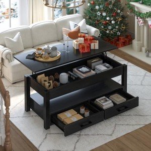 Lift Top Coffee Table with Storage Drawers - Black