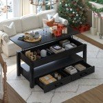 Lift Top Coffee Table with Storage Drawers - Black