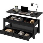 Lift Top Coffee Table with Storage Drawers - Black