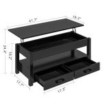 Lift Top Coffee Table with Storage Drawers - Black