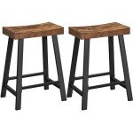 Set of 2 Rustic Bar Stools with Footrest
