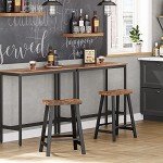 Set of 2 Rustic Bar Stools with Footrest