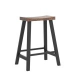 Set of 2 Rustic Bar Stools with Footrest