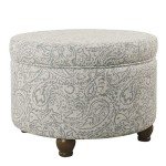 Round Floral Storage Ottoman by HomePop in Gray