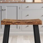 Set of 2 Rustic Bar Stools with Footrest