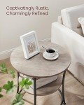 VASAGLE Round Side Table with 2 Storage Shelves
