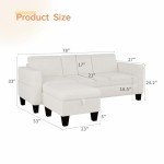 Beige Velvet Convertible Sectional Sofa with Ottoman