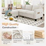 Beige Velvet Convertible Sectional Sofa with Ottoman