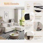 Beige Velvet Convertible Sectional Sofa with Ottoman