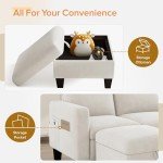 Beige Velvet Convertible Sectional Sofa with Ottoman