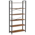 6-Tier Industrial Style Bookshelf in Rustic Brown