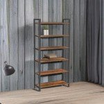 6-Tier Industrial Style Bookshelf in Rustic Brown