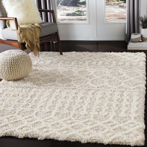 Beige Moroccan Shag Area Rug, 5'3" x 7'3