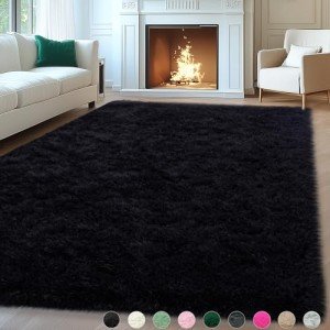 Large Fluffy Black Area Rug for Home