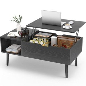 Black Lift Top Coffee Table with Storage Shelf
