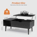 Black Lift Top Coffee Table with Storage Shelf