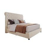 Queen Size Upholstered Platform Bed with Sleigh Headboard