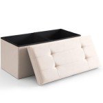 Beige Foldable Ottoman Bench with Storage 76.2 cm
