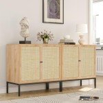 Set of 2 Rattan Sideboard Cabinets - 63" Wide