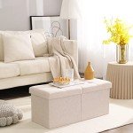 Beige Foldable Ottoman Bench with Storage 76.2 cm