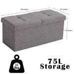 Beige Foldable Ottoman Bench with Storage 76.2 cm