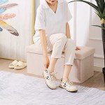 Beige Foldable Ottoman Bench with Storage 76.2 cm