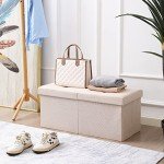 Beige Foldable Ottoman Bench with Storage 76.2 cm